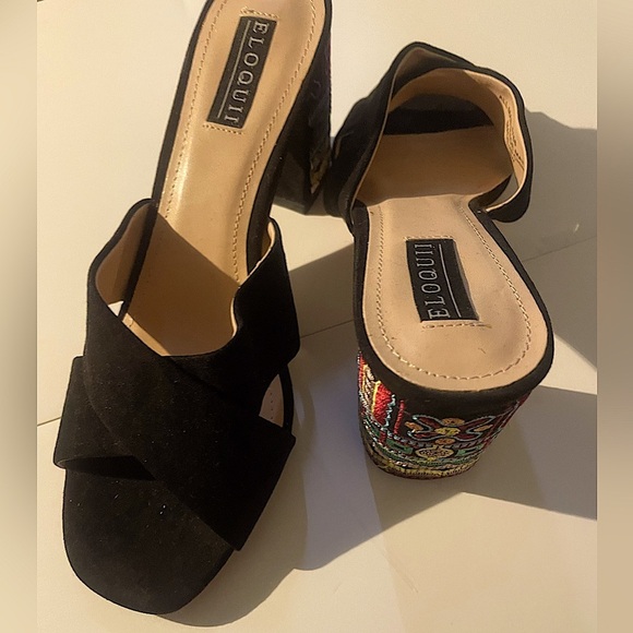Eloquii Black Mules Size 8 Medium with Decorative Embroidered Block Heels NWOT - Picture 11 of 12